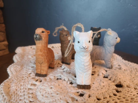 Carved Wooden Alpaca Ornaments