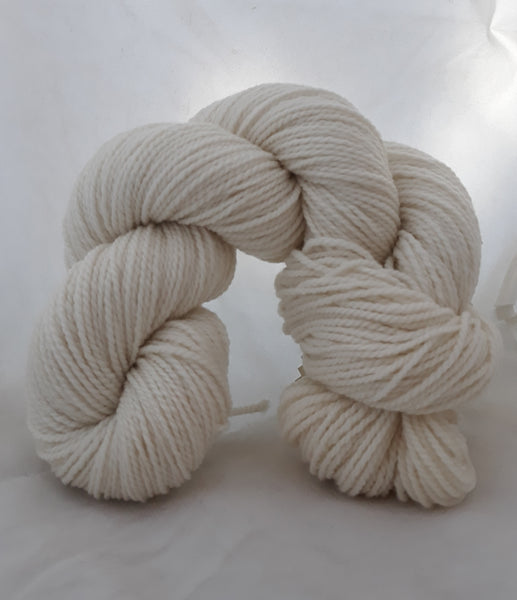 2 ply fingering. 100% white rambouillet